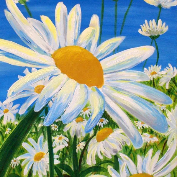 

Handmade Oil Painting Field of Daisies is very alive looking to be Decorated Indoors for Living Room Decoration Flower Painting