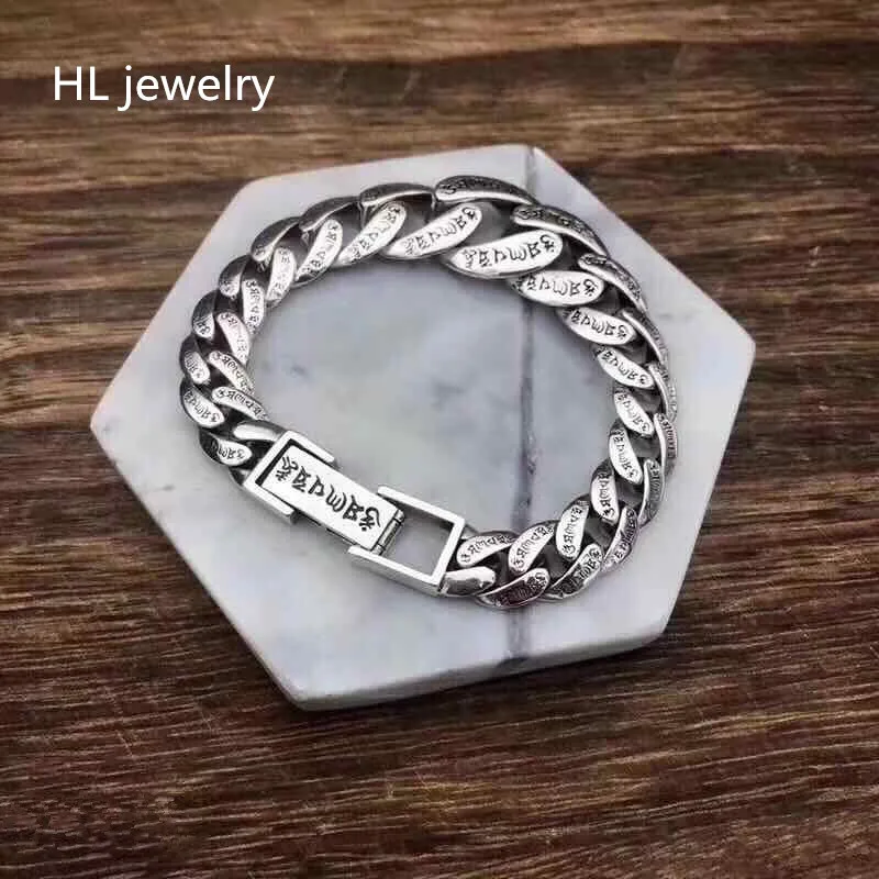 

61g 925 Sterling Thai Silver fashion Jewelry Bracelets for Men Vintage S925 Solid Thai Silver Mantra Chain Pride Hand Bracelet