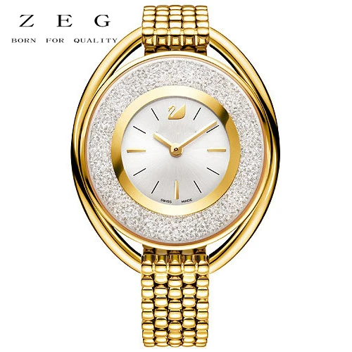

ZEG High Quality 2018 Latest SWARO Original 1:1 Crystalline Oval Watch Metal Bracelet White Gold Has Logo Women Jewelry FreeMail