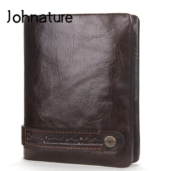 

Johnature 2020 New Genuine Leather Vintage Solid Hasp Zipper Short Standard Wallets Two Fold Day Clutches Men Coin Purse