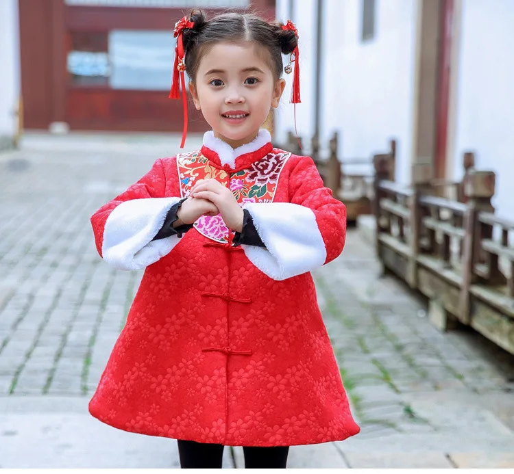 Китайский Hanfu qipao праздничная одежда, куртки для детей, От 2 до 12 лет для девочек