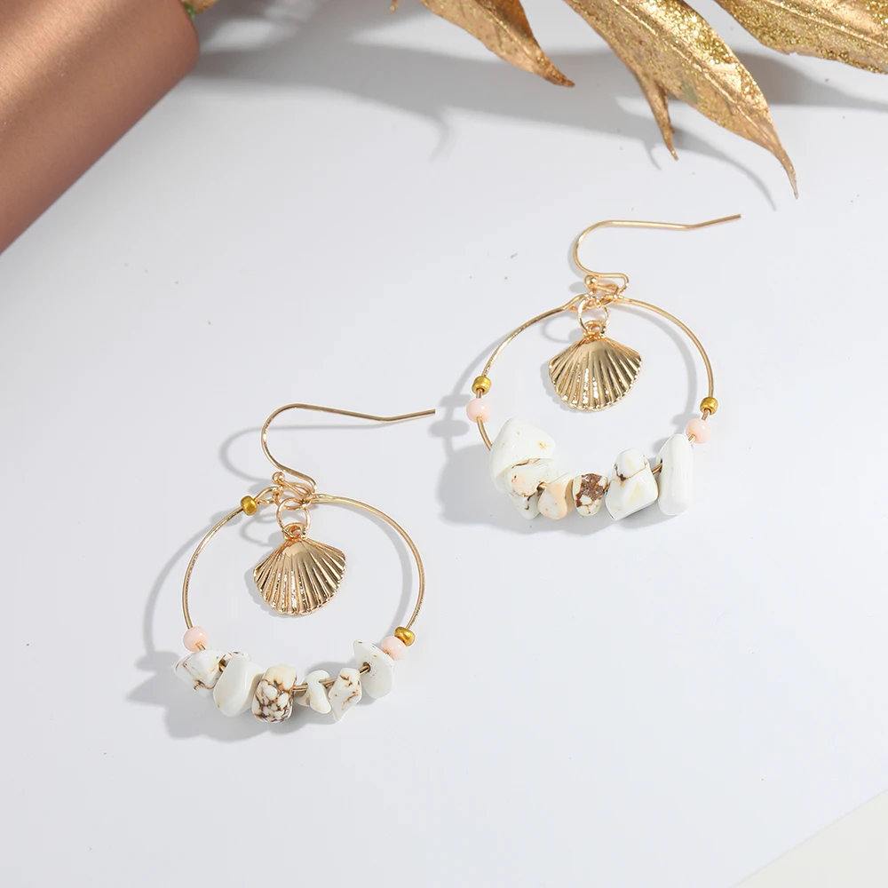 Модные Za Красочные Каменные золотые раковины Чокеры ожерелье для женщин Богемия заявление двойной кулон ожерелье вечерние ювелирные изделия