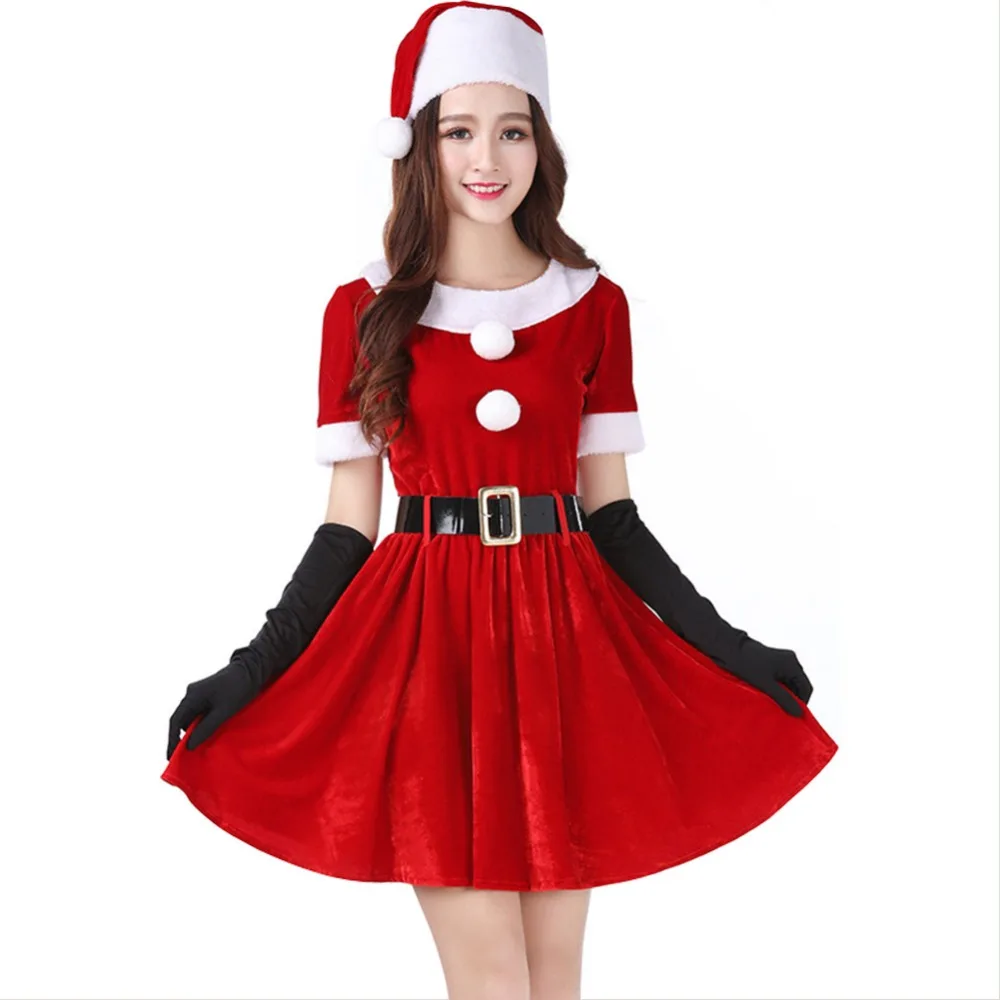 Red Christmas Dress Adult Women Clothes Santa Claus Costume Girls