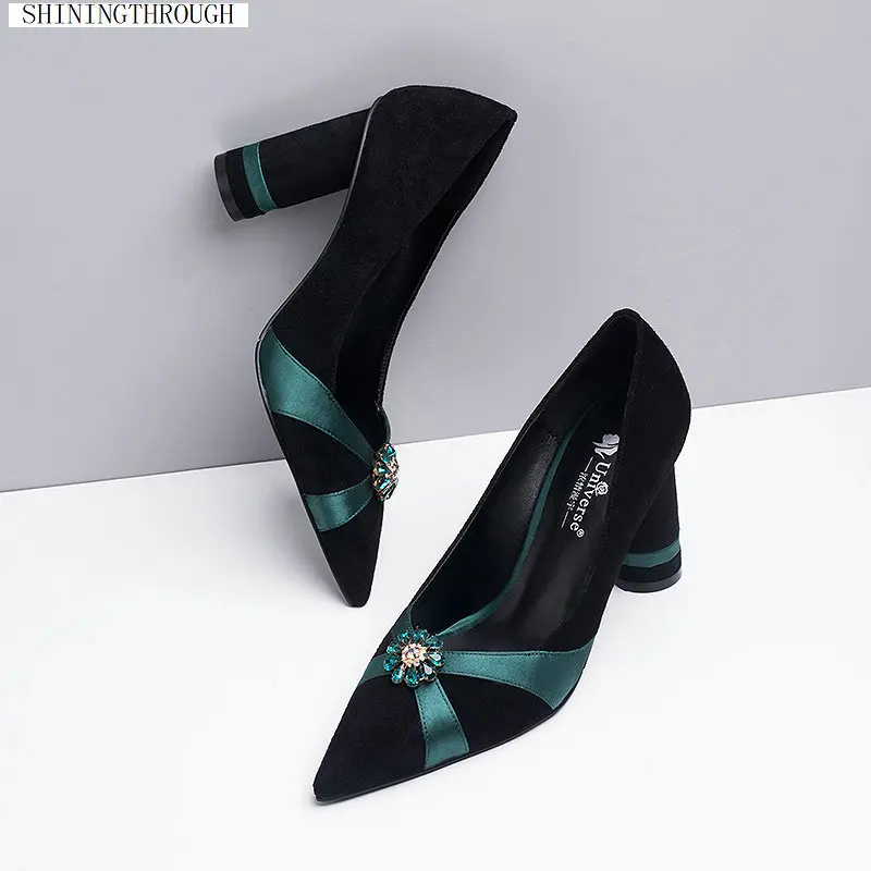 

2019 New suede leather women pumps 8.5cm high heels shoes woman pointed toe office ladies dress shoes mujer