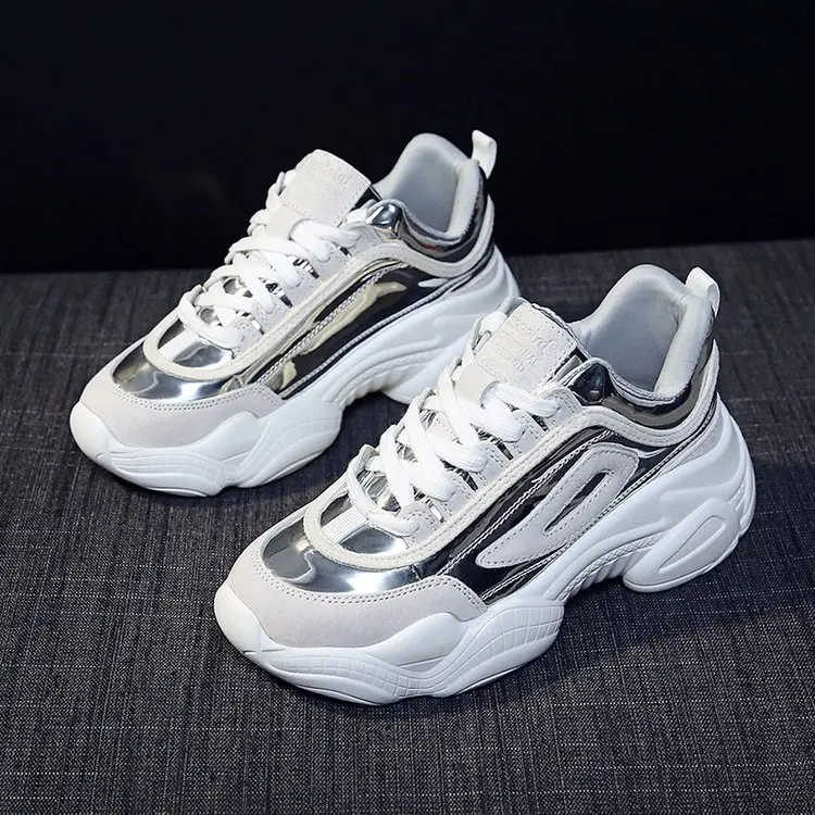 

2019 Women Flat Platform Shoes Ladies Suede Shiny Bling Sneakers Female Fashion Ulzzang Thick Sole Chunky Shoes Sliver Pink