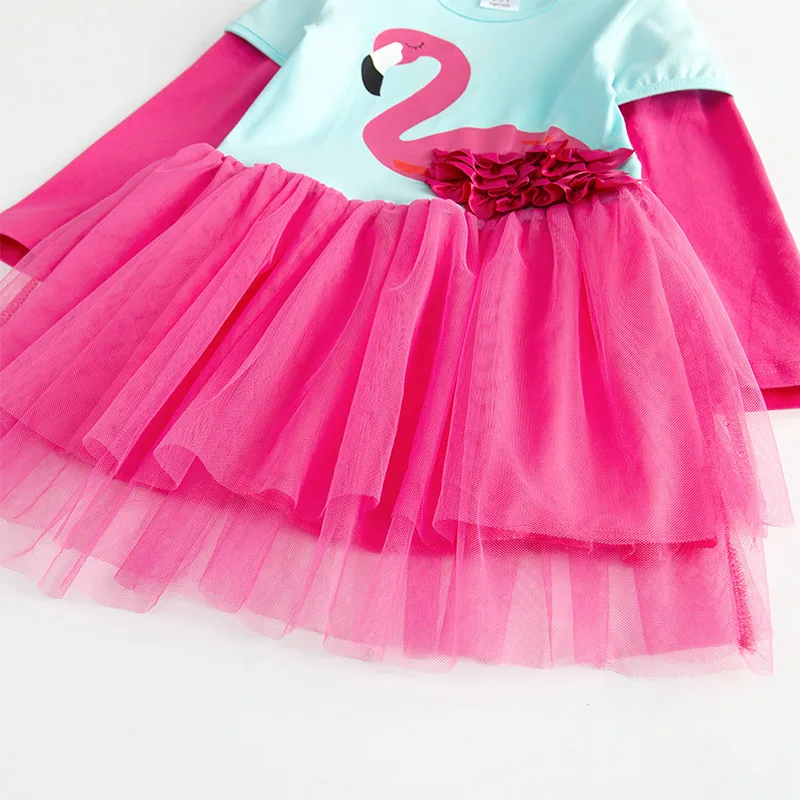 Dxton/Детские платья; Одежда для маленьких девочек; платья для девочек с рисунком Фламинго; рождественское платье принцессы с длинными рукавами в стиле пэчворк для девочек