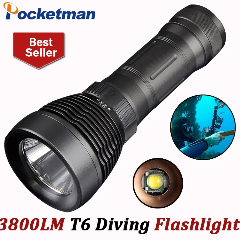 

3800 Lumens Diving flashlight led diving light xml t6 buceo dive torch Underwater flash light lanterna by 18650 or 26650