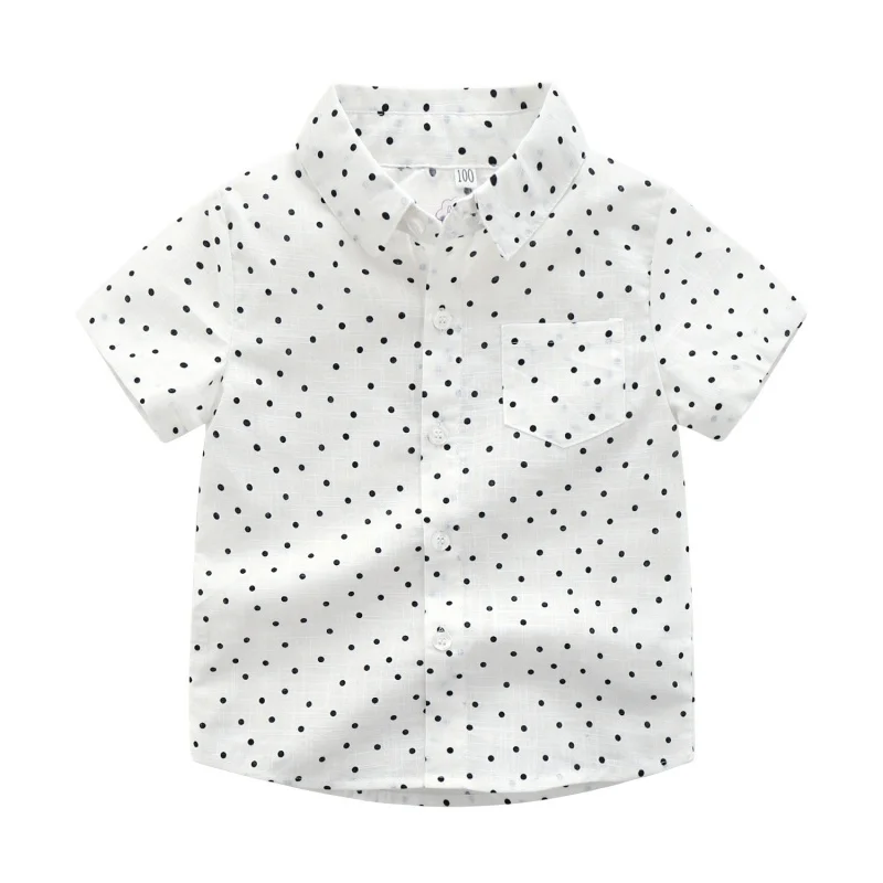

Fashion Summer Baby Boys Girls Short-Sleeved Tops Cotton Clothing Shirt Children Small Polka Dot Lapel Button Shirt 0-6Y C