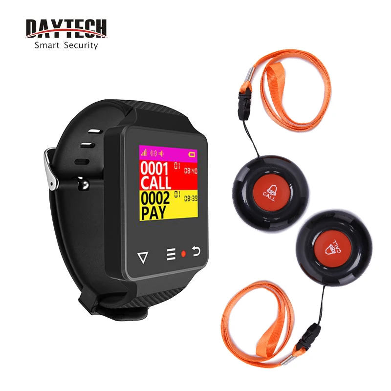 

DAYTECH Wireless Caregiver Pager Coaster Chargeable Watch Receiver Waterproof 433MHZ Call Button Home Care Alert Calling System