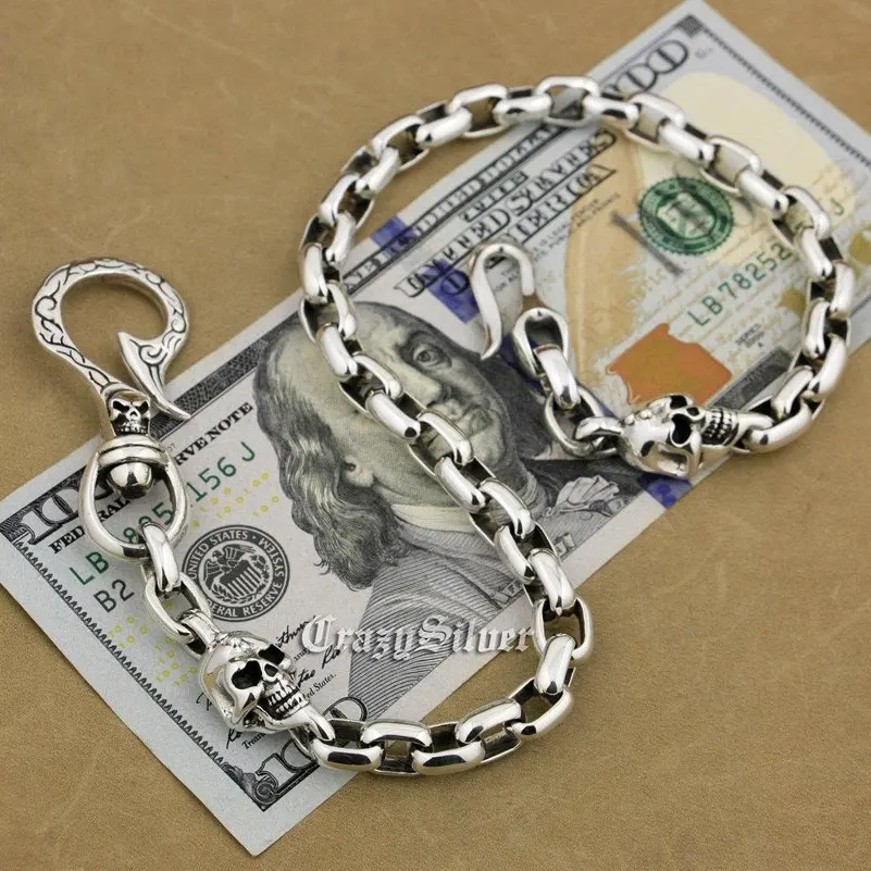 

Shiny Punk Fashion Fish Hook Waist Pendant Solid 925 Sterling Silver Cool Men's Biker Ellipses Skulls Wallet Chain 9N014WC
