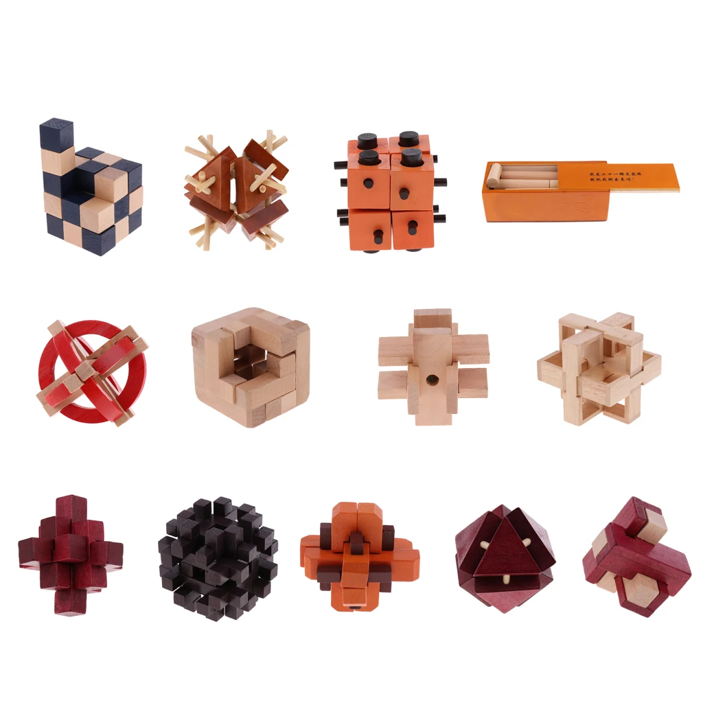 Challenge Yourself ! Disassemble and Assemble It- Classic Wooden Kong Ming Lock Brain Teaser Intelligence Puzzle Game Toy  