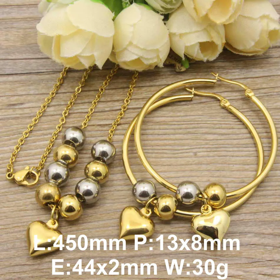 Горячие Нержавеющая сталь ювелирные изделия в форме сердца ожерелье+ подвески+ серьги серебряные цвета комплекты для Для женщин SFADKFBC