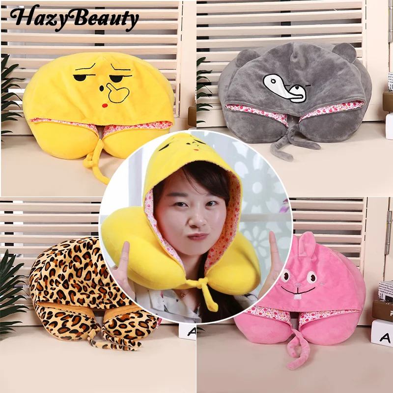 

HazyBeauty Emoji U-shape Hooded Pillow Neck Travel Pillow with Hat Neck Pillow for Travel Cartoon Office Nap Cushion