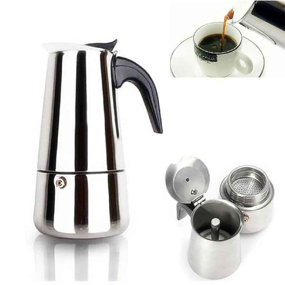 200ml 4 Cups Percolator Stove Top Coffee Maker Moka Pot Italian Espresso Latte Stainless Steel Pot HT482