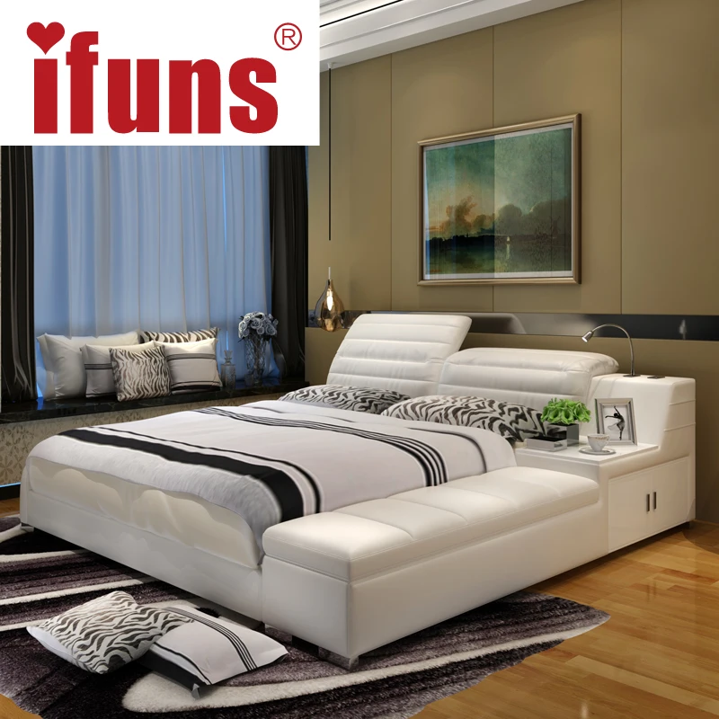 aliexpresscom buy ifuns luxury bedroom furniture home soft king double size bed frame genuine leather storage chaise tatami led night usbcharge from - Double Size Bed Frame aliexpresscom buy ifuns luxury bedroom furniture home soft king double size bed frame genuine leather storage chaise tatami led night usbcharge from - Double Size Bed Frame