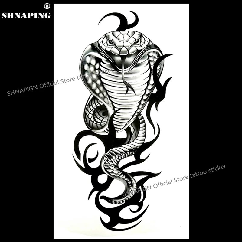 Временная тату наклейка SHNAPIGN Cobra Snake King водостойкая поддельная хна без краски 17*10