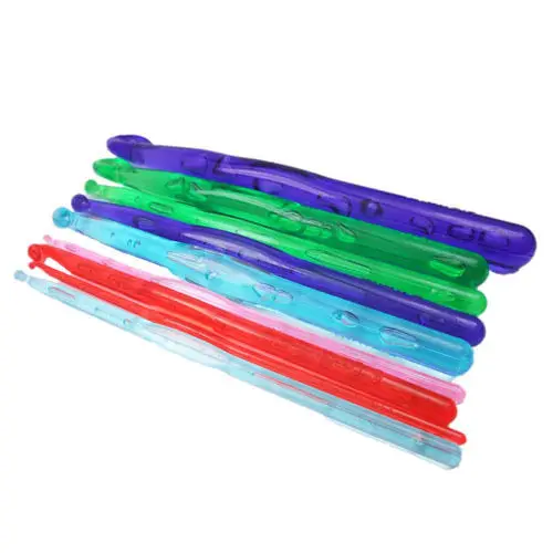

5.9" 15cm 9 Sizes 9Pcs Soft Smooth Plastic Multicolour Handled Crochet Hooks Knitting Needles Size 3.0-12mm