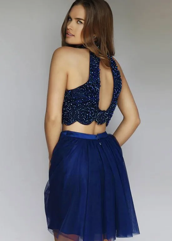 Сексуальные темно-синие короткие платья для выпускного вечера А-образные вечерние платья с бисером Vestidos de Baile