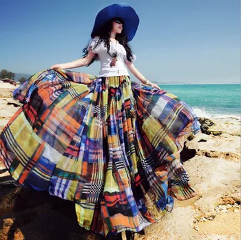 

2019 New summer print chiffon skirt women bohemian floor length irregular ruffle beach skirt