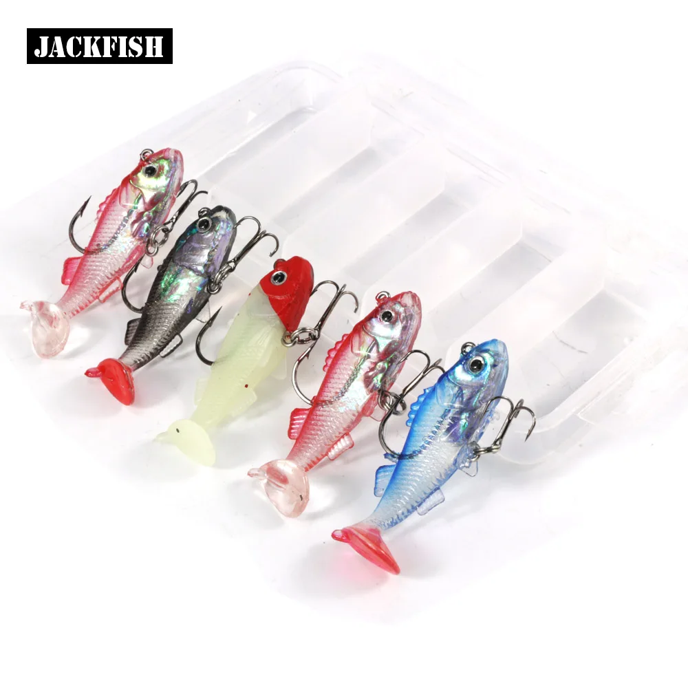 

JACKFISH Soft Fishing Lure 5pcs/set with box Luminous soft bait with high carbon steel hooks fishing tackle