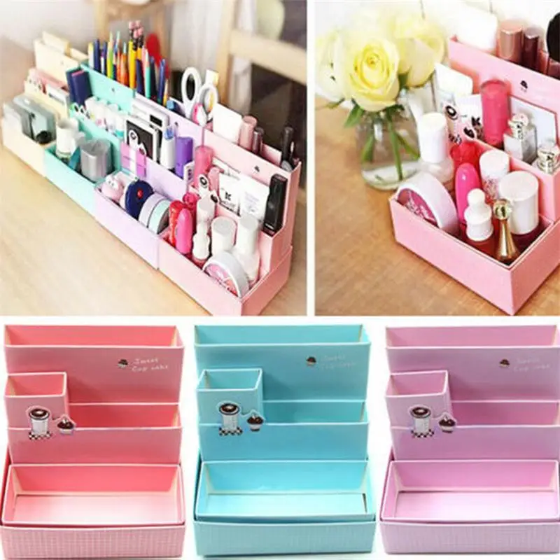  DIY Paper Board Storage Box Desk Decor Stationery Makeup Cosmetic Organizer Pen Holders School Offi