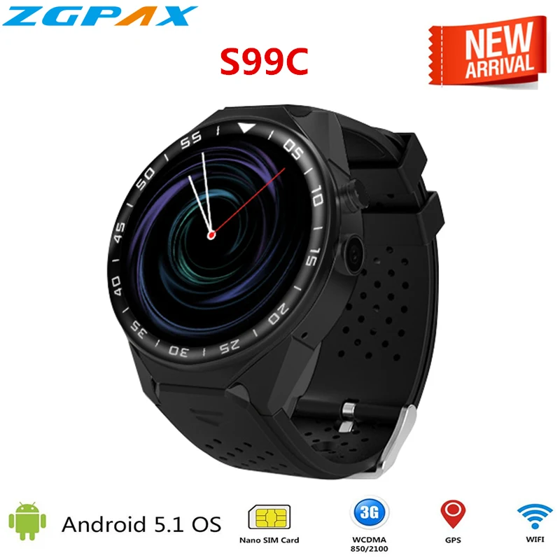 

S99C Android 5.1 OS Smart Watch 1.3 inch Heart Rate Camera Video Health Monitoring SmartWatch phone support 3G WIFI SIM WCDMA
