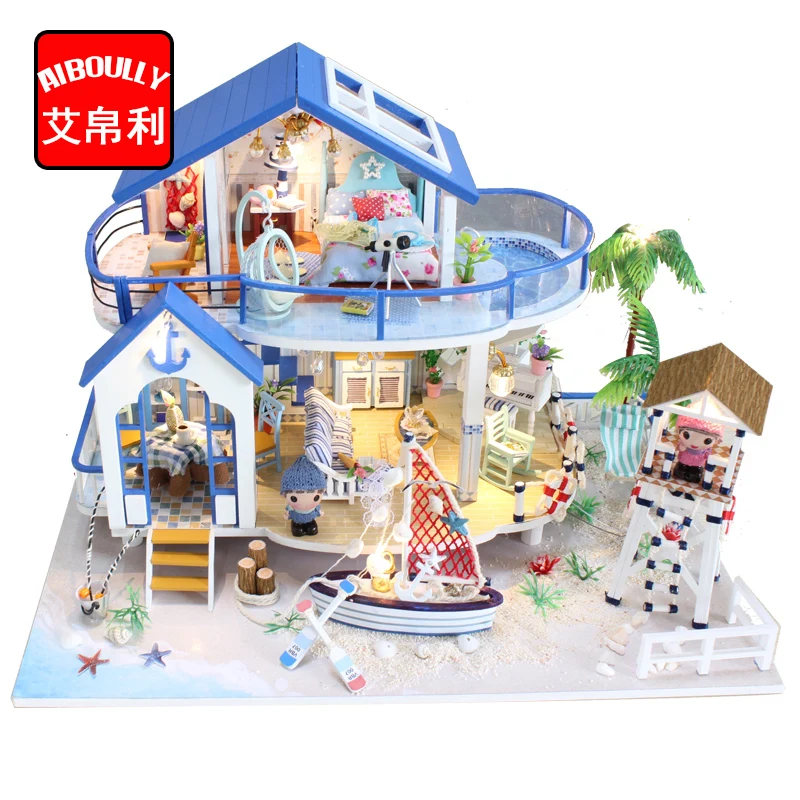 

AIBOULLY Assemble DIY Doll House Toy Wooden Miniatura Doll Houses Miniature Dollhouse toys With Furniture LED Lights Birthday