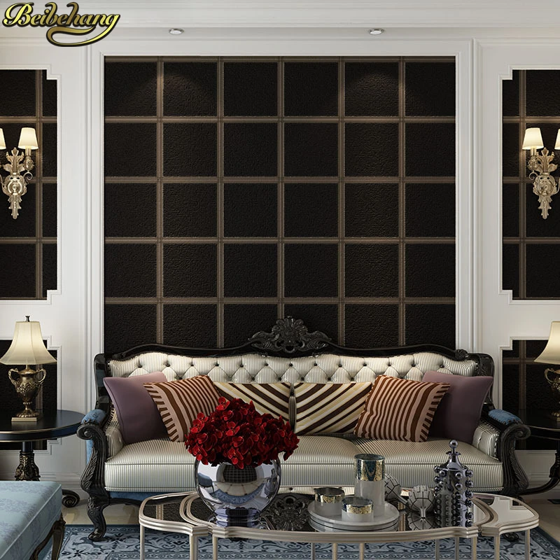 beibehang European luxury striped TV background wall simple modern living room bedroom square Ceiling paper decoration home |