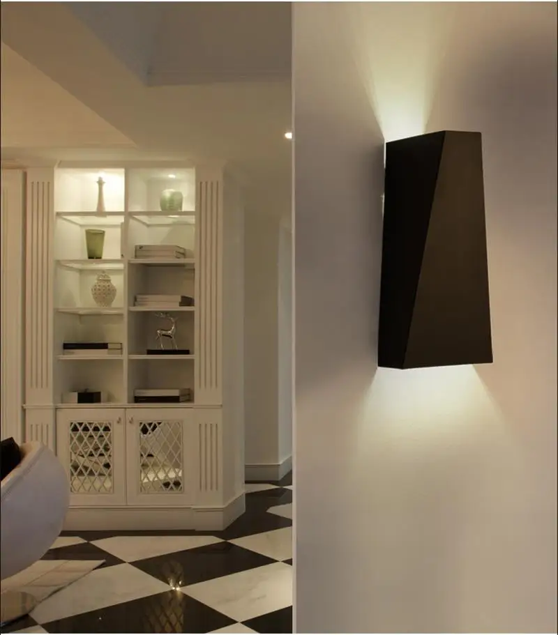 10 Вт современный светодиодный настенный светильник с двумя головками, геометрический прикроватный настенный светильник, светильник для гостиной, настенный светильник для коридора, настенный светильник BRIGHTINWD - Цвет абажура: Black