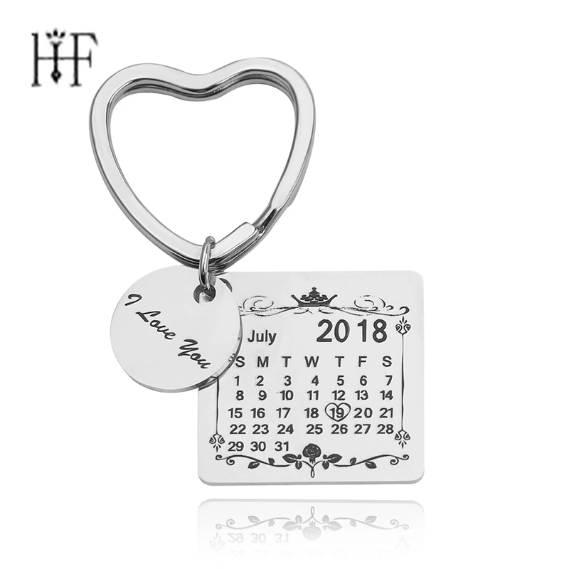 

Heart Keychain Personalized Calendar Key Chain Signature Calendar Key Chain Date with Heart Valentine's Day Custom Porte Clef