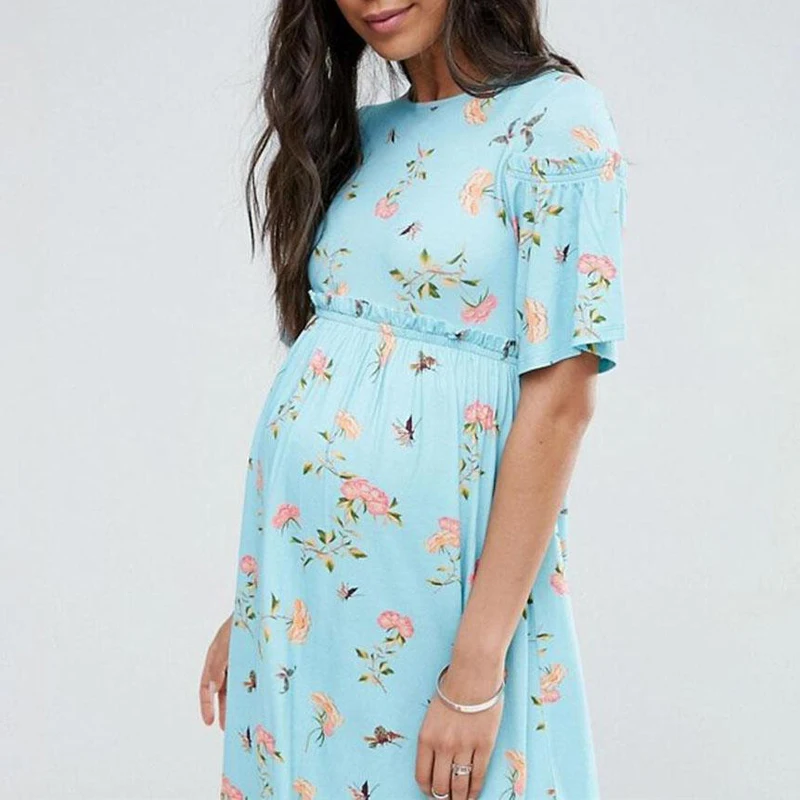 AS1740 New Maternity Dresses Casual Boat Neck Summer Maternity Elegant Short Sleeve Print Pregnancy Dress 03