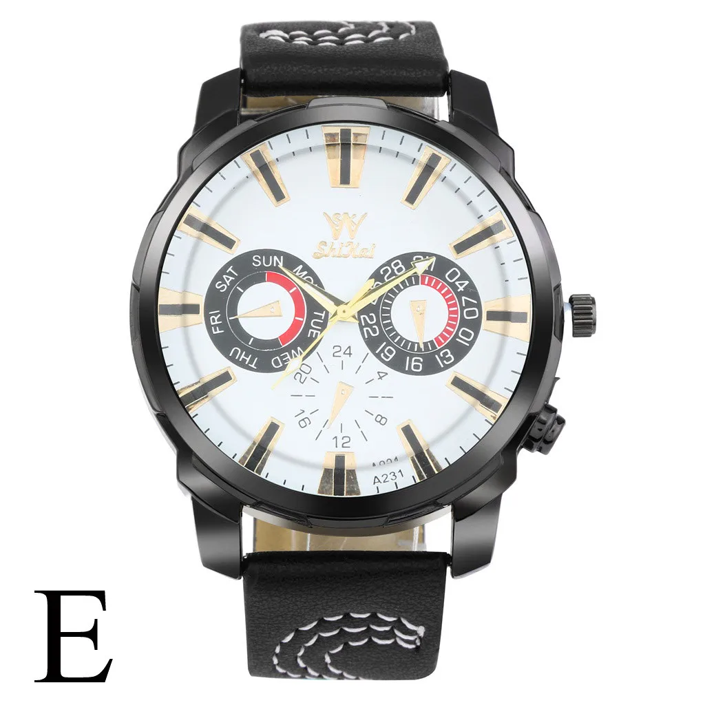 Роскошные деловые мужские часы с большим циферблатом модный кожаный браслет Relogio Masculino кварцевые Лидирующий бренд saat наручные часы