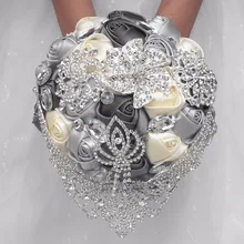 Серый/Серебряный/слоновая кость Гортензия брошь букет роскошный кристалл, свадьба, для новобрачных букетов потрясающий Свадебный букет невесты де мариаж