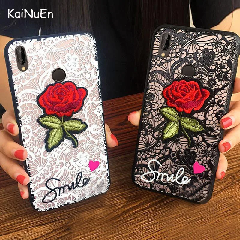 

KaiNuEn luxury cute fashion Lace Embroidery 3D rose Phone cover coque case For huawei p20 lite p20lite nova 3e Back accessory