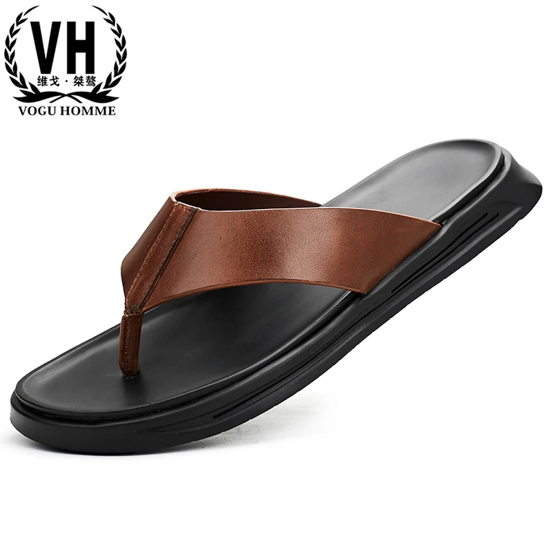 

Genuine Leather Flip Flops casual Shoes beach outdoor thick bottom breathable anti-skid slippers fashion Beach shoes man summer
