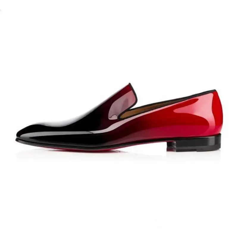 Wholesale okkdey Top quality men Concise casual shoes Own Brand Red Bottoms Dandelion Flats Black Patent Leather shoes