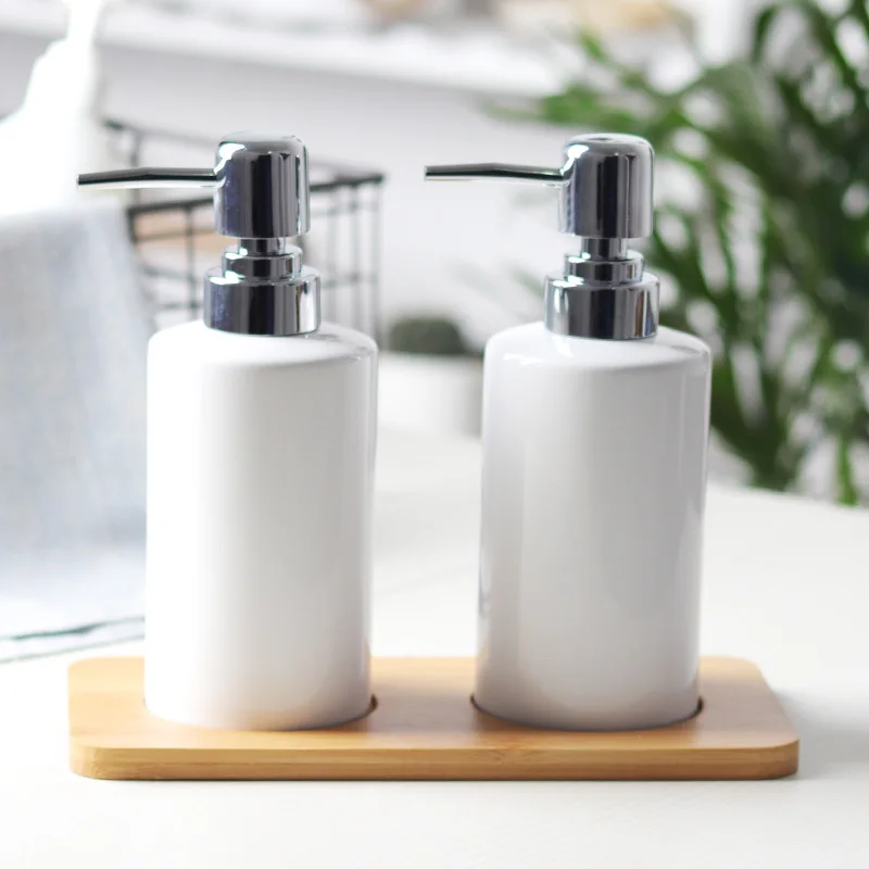 MOIIO Bathroom Accessories Liquid Soap Dispenser Simple Design Shampoo Shower Gel Black White Ceramic Pressing Down Bottle