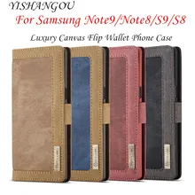 Магнитный парусиновый кожаный чехол-Флип кошелек Книжная полка для samsung Galaxy S9 S8 Plus Note 9 8 тонкий кожаный чехол держатель для карт для samsung Note9 Note8