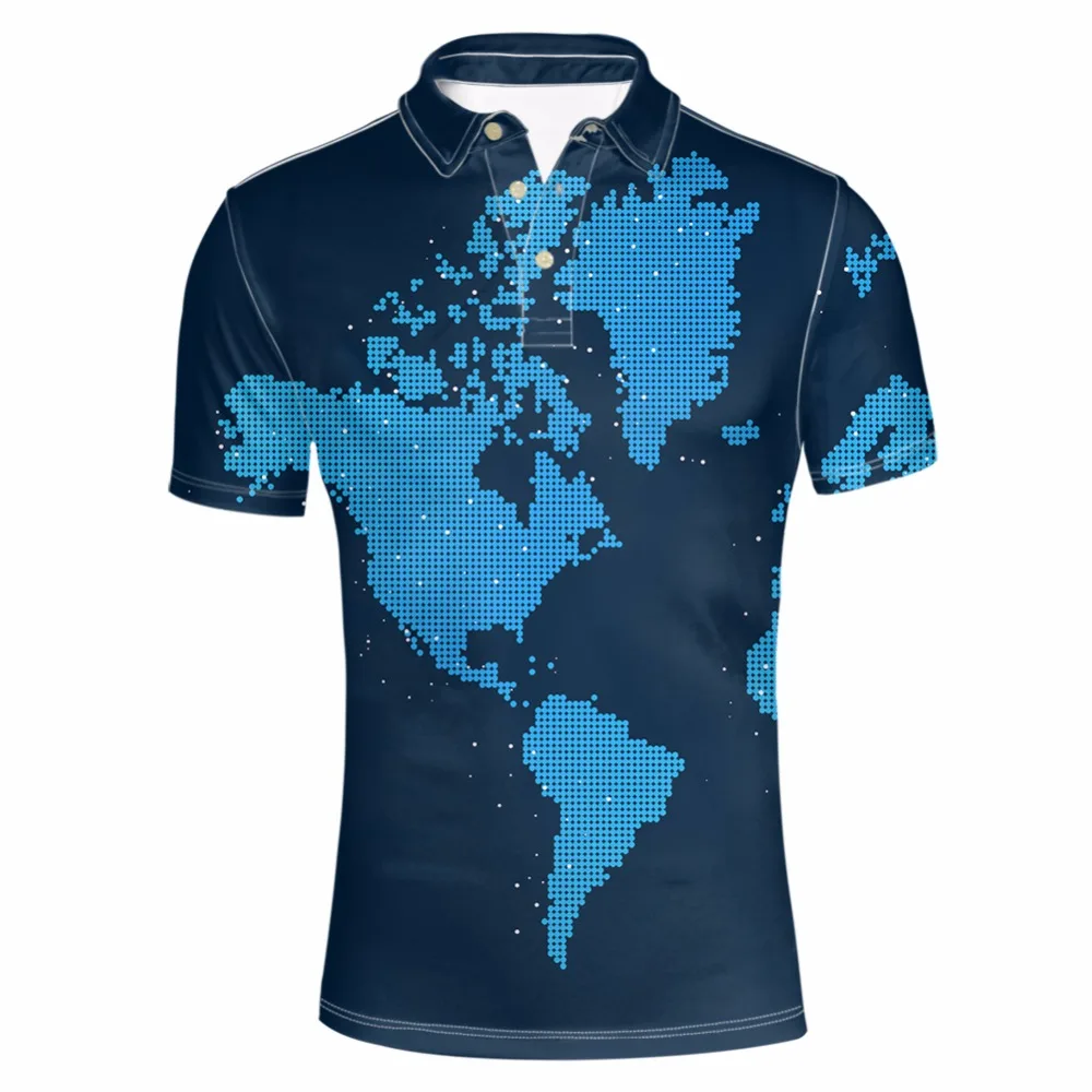 

FORUDESIGNS Men's World Map Printed Camisa Shirt Male Summer Short Sleeve Party Colorful Tee Fashion polo Fit Tops Shirt