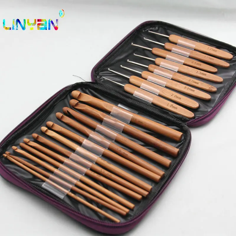 

20pcs Pure bamboo crochet hook [12.0mm-10.0mm] Knitting needles DIY Crafts Weaving tools Bearded needle Hand tools for yarn t50
