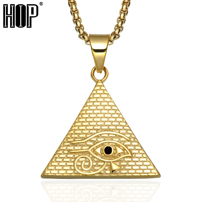 

HIP Hop Gold Plated Stainless Steel Bling Bling Triangle Pendants Necklaces for Men Jewelry