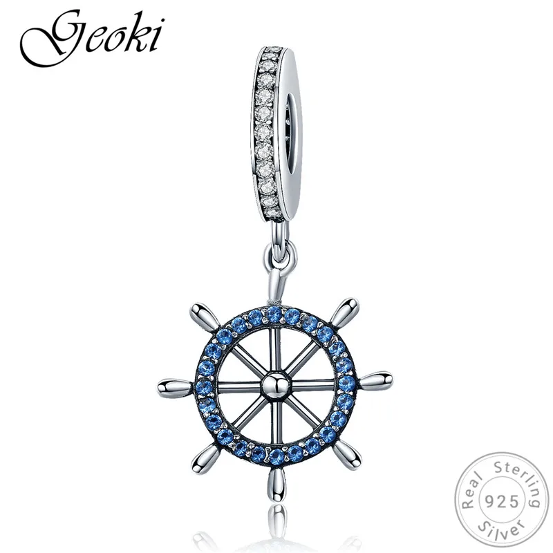 

Geoki 925 Sterling Silver Micro Blue Cubic Zirconia Anchor Charms fit Original Pandora Bracelet Sailing Beads Necklace Pendant