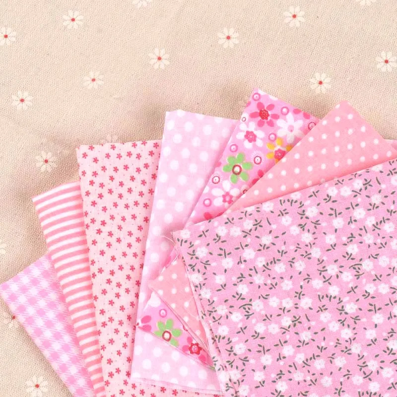 

7Pcs/set Pink Flower Cotton Fabric Textile DIY Sewing Quilting Fabrics Bedding Bags Needlework Felt Cloth For Kids 25x25cm C2129