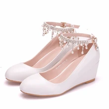 White Professional Women Work Office Rhinestone Shoes Wedges High Heels Pumps Wedding Bridal Shoes Woman Shoes Big Size XY-A0170 цена White Professional Women Work Office Rhinestone Shoes Wedges High Heels Pumps Wedding Bridal Shoes Woman Shoes Big Size XY-A0170 цены онлайн