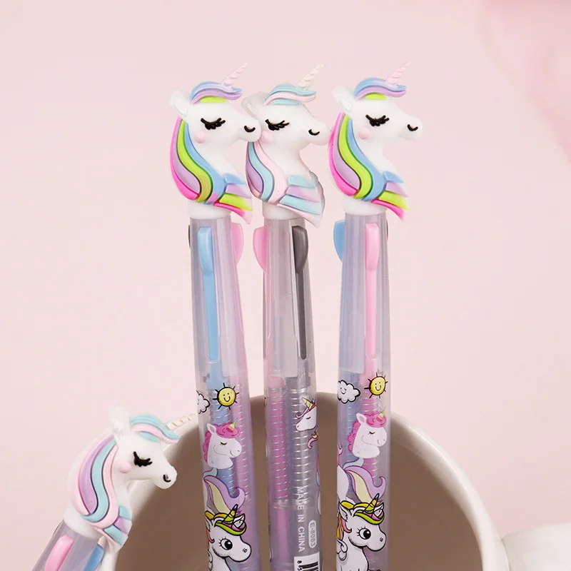 

1pc Cartoon Animal Unicorn 3 6 10 Color Press Ballpoint Pen Cute Kawaii Ball Pen Multi-Colored Stylo for Kids School Stationery