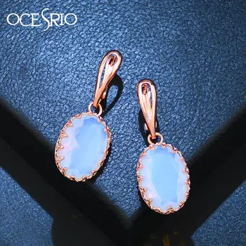 

OCESRIO Zircon 585 Gold Earrings with Stones Rose Gold Natural White Stone Large Earrings Hanging Women Jewelry ers-n39