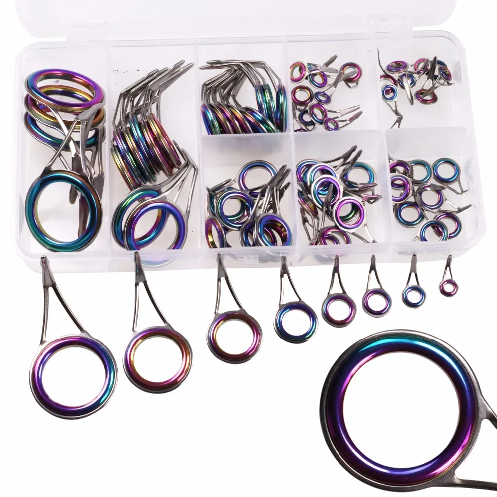 75Pcs Colored Fishing Rod Guides Ring Rainbow Laser Ceramic Ring Metal