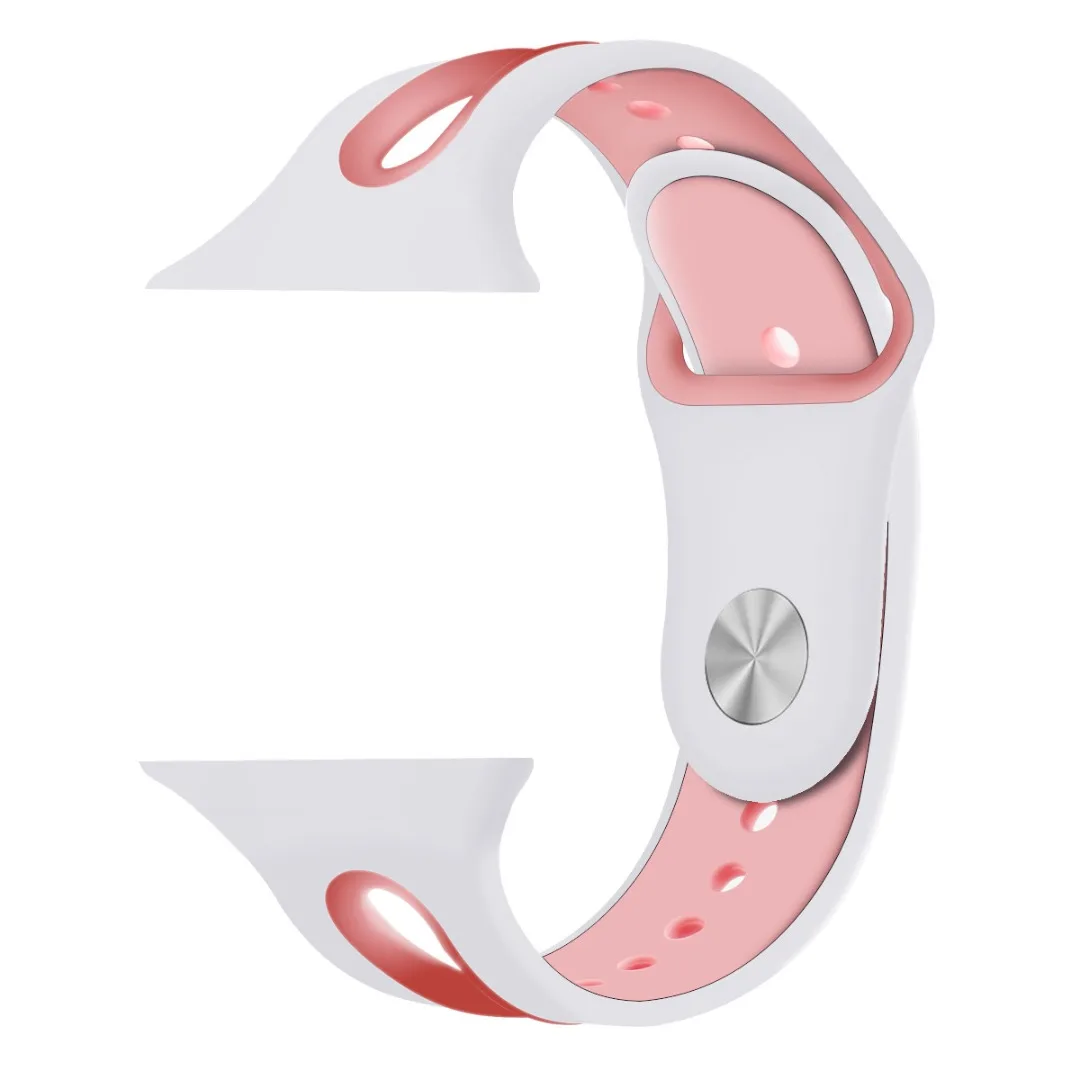 Силиконовый ремешок для часов 38/40 мм/42 44 мм браслет для наручных часов iWatch Apple Watch серии 1 2 3 4 Новая мода двойной Цвет спортивный ремешок для часов - Цвет ремешка: White pink