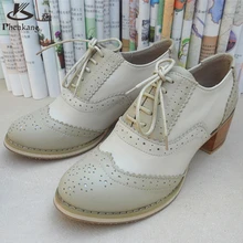Women Leather Female Hand size 9 black beige gray lace up pump 2016 British Institute of style oxford shoes