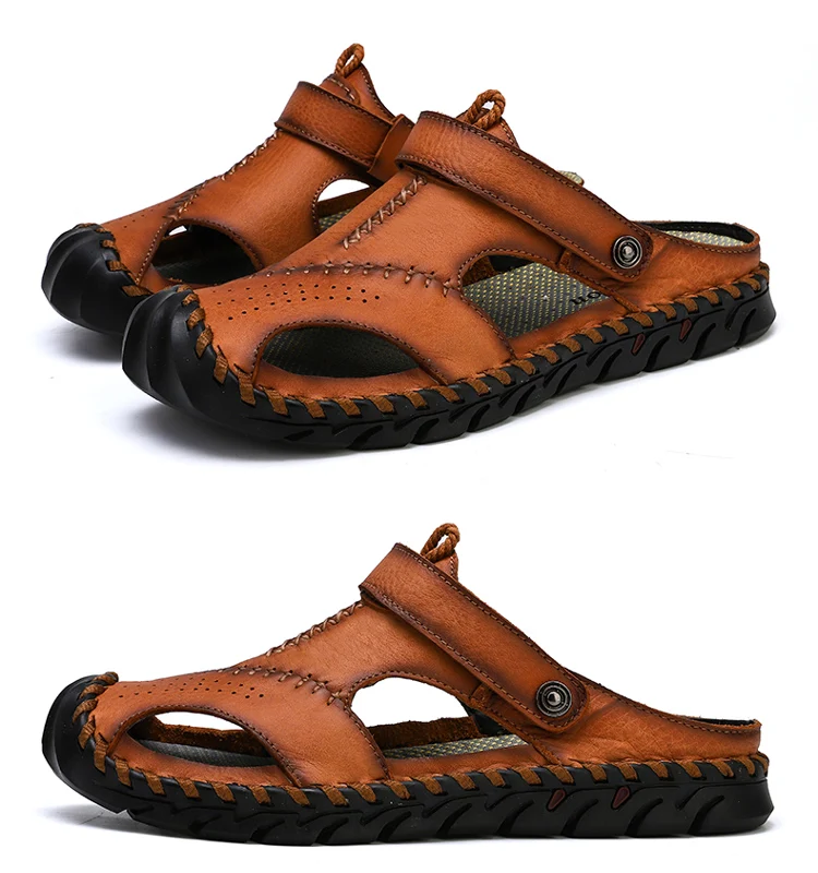 Модные мужские мягкие сандалии; удобные дышащие мужские повседневные кожаные сандалии; мужские летние пляжные сандалии в римском стиле; большие размеры 38-46